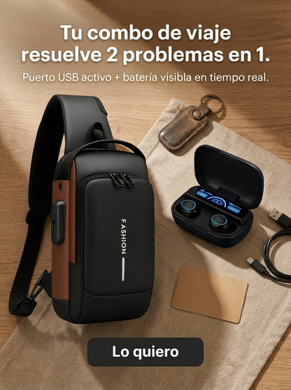 COMBO-AUDÍFONOS BLUETOOTH M10 + CANGURO ANTIRROBO CON PUERTO USB