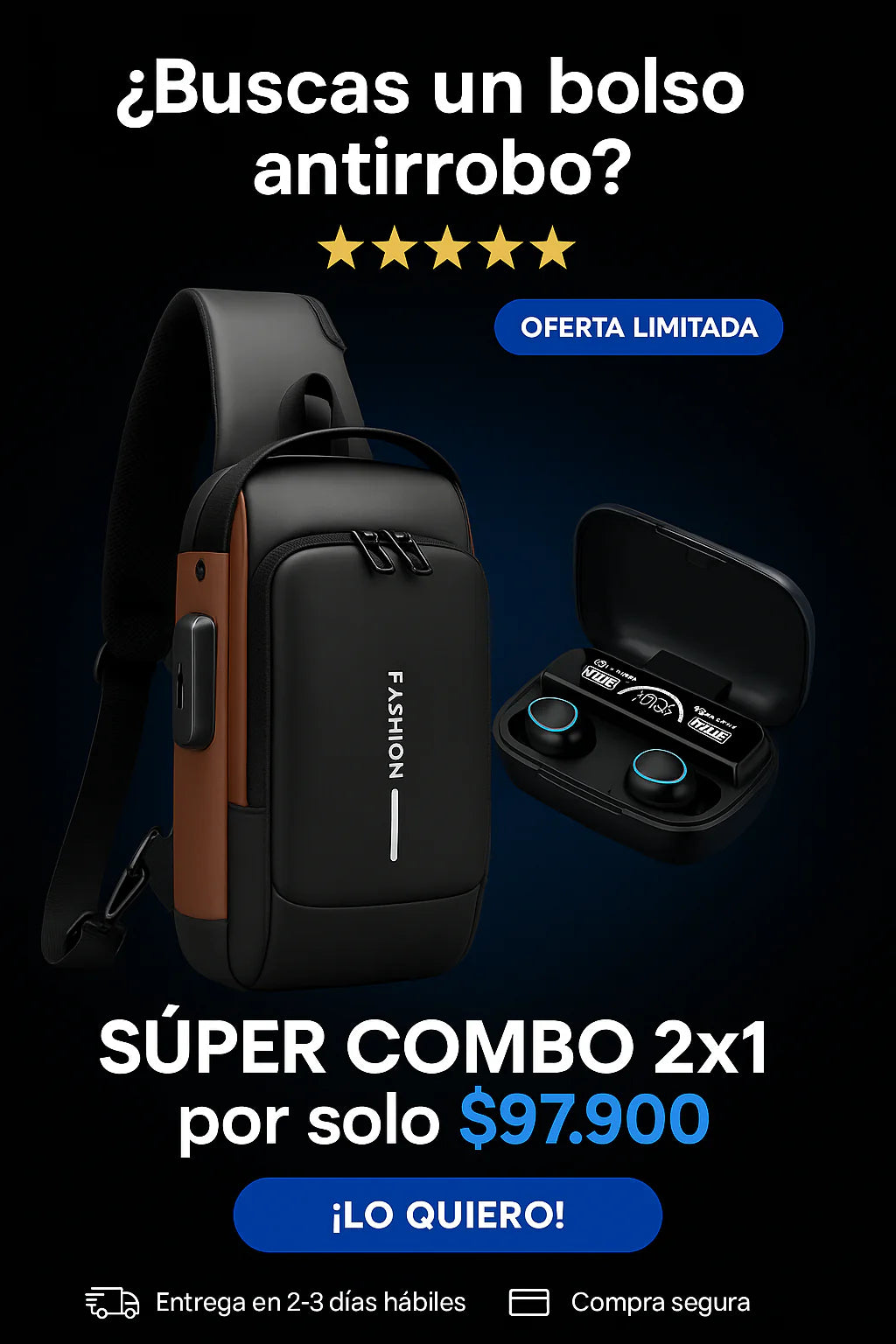 COMBO-AUDÍFONOS BLUETOOTH M10 + CANGURO ANTIRROBO CON PUERTO USB